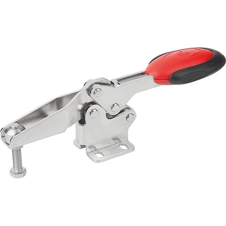 Kipp Horizontal Toggle Clamps w. Safety Lock, flat foot, adj. spindle, SS K0660.106103